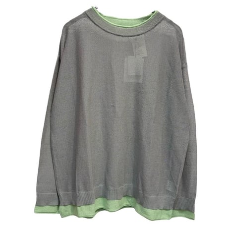 QTUME バイカラーロングTシャツニット- グレー