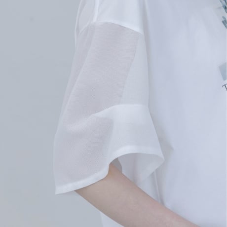 EimeeLaw    フォトコラージュプリント メッシュスリーブTシャツ     -ホワイト