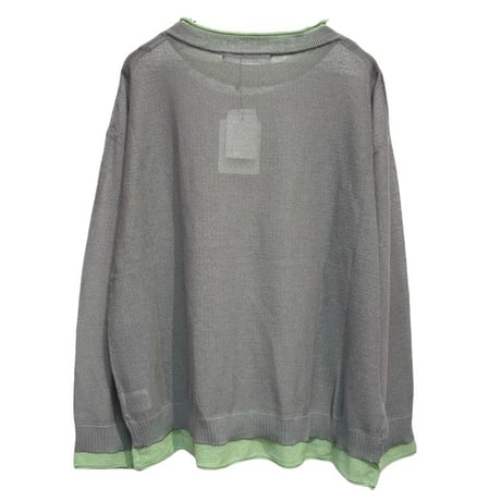 QTUME バイカラーロングTシャツニット- グレー