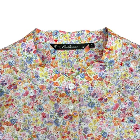 J.Sloane リバティプリント"Classic Garden"刺繍半袖ブラウス - ピンク