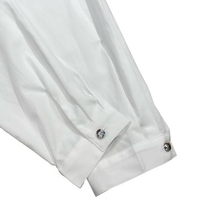 Parkes  リバティくるみボタン丸襟長袖シャツ-ホワイト