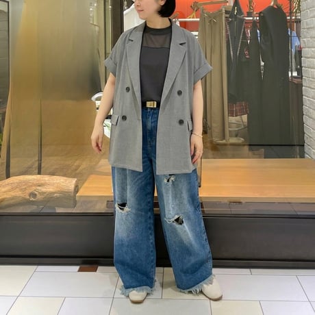 STELLA CIFFON シアー切り替えカットソー チャコールグレー