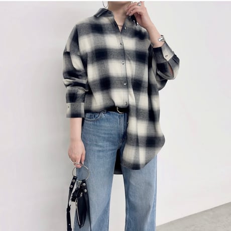 NUS     バックスターチェックオーバーシャツ         -グレー