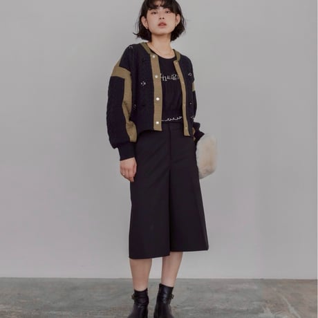 EimeeLaw   キルトジャガード×ケーブルビジューニットブルゾン  -  ブラック