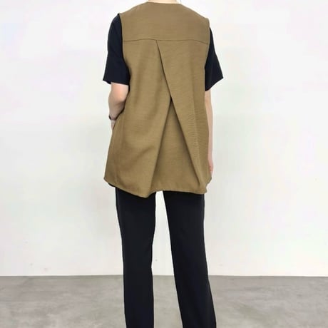 NUS   リネンライクツイルバッククロスタックノーカラージレ-  キャメル