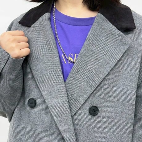 CYNICAL グレンチェックコーデュロイ切替ビッグジャケット- グレー