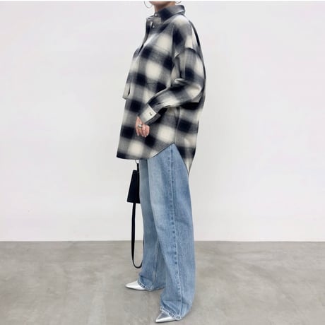 NUS     バックスターチェックオーバーシャツ         -グレー