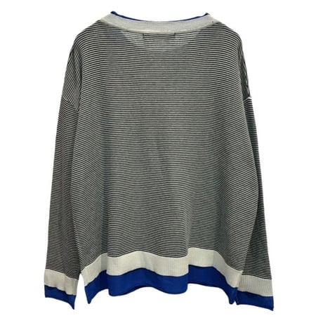 QTUME バイカラーロングTシャツニット- ボーダー