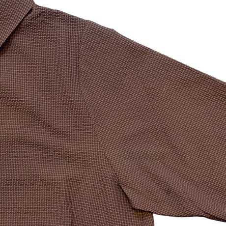 denicher ボウタイ付き凹凸チェックショート丈ブラウス -ブラウン