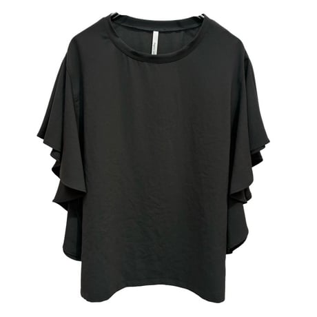 Dignte Collier    ストレッチシフォン袖フリルブラウス       -　チャコール