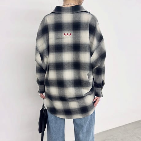 NUS     バックスターチェックオーバーシャツ         -グレー