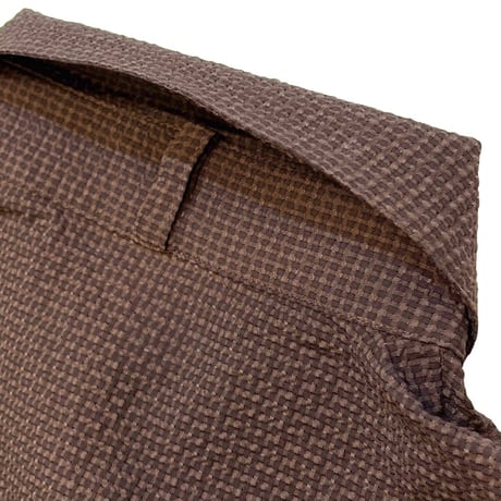denicher ボウタイ付き凹凸チェックショート丈ブラウス -ブラウン