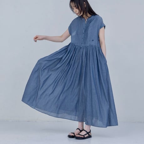 EimeeLaw   シアーデニム ピンタックワンピース-  ブルー