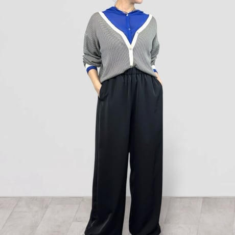 QTUME  ドライタッチニットバイカラーフーディカーディガン- グレー×ライトグリーン