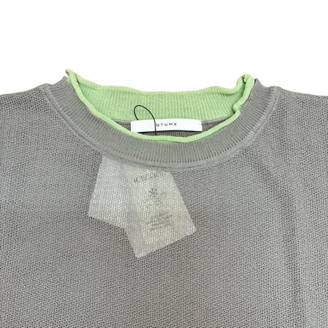 QTUME バイカラーロングTシャツニット- グレー