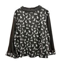 J.Sloane リバティプリント"Meow" 七分袖カットソー -チャコール