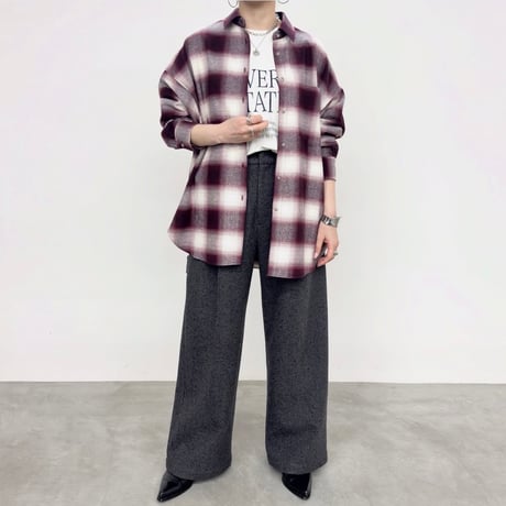 NUS     バックスターチェックオーバーシャツ         -ボルドー
