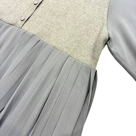 ATELIER SIX      14Gニットドッキングプリーツワンピース     -グレー