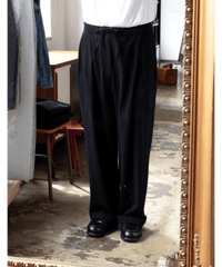 ULTERIOR　WASHED WOOL SILK STRIPE DRAWSTRING WIDE PANTS