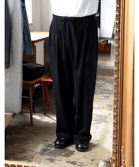 ULTERIOR　WASHED WOOL SILK STRIPE DRAWSTRING WIDE PANTS