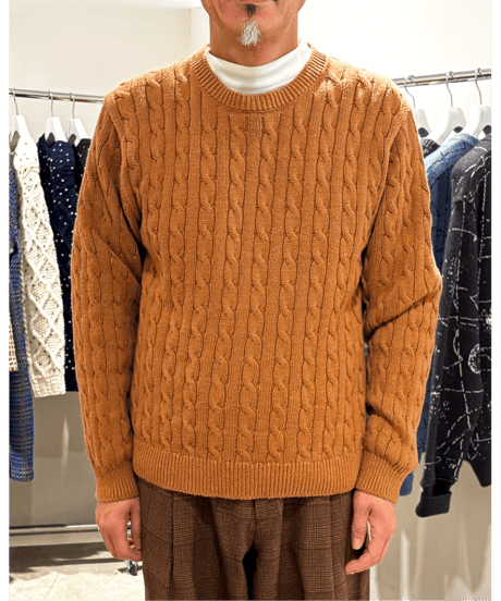 yonetomi NEW BASIC　ORGANIC BROWN COTTON KNIT CABLE PULL OVER