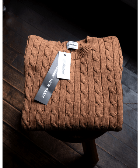 yonetomi NEW BASIC　ORGANIC BROWN COTTON KNIT CABLE PULL OVER
