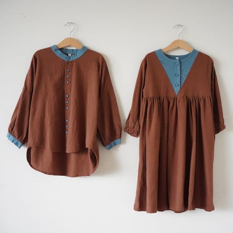 niko button shirt- Brown / kids (2652）
