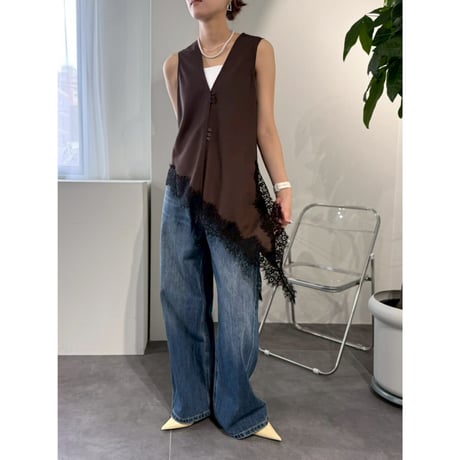 【 cafune 】 asymmetry lace gilet