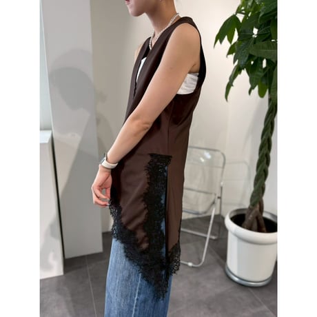 【 cafune 】 asymmetry lace gilet