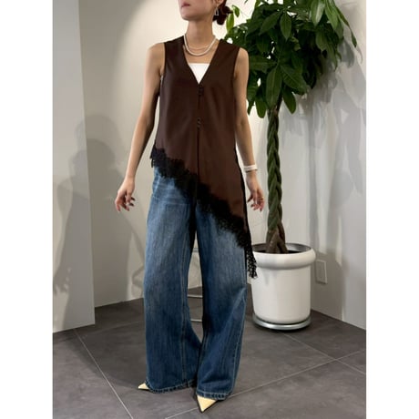 【 cafune 】 asymmetry lace gilet