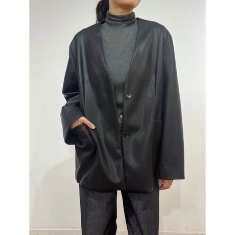 【PRIORITY】エコレザーノーカラージャケット