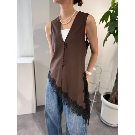 【 cafune 】 asymmetry lace gilet