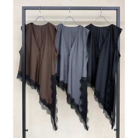 【 cafune 】 asymmetry lace gilet