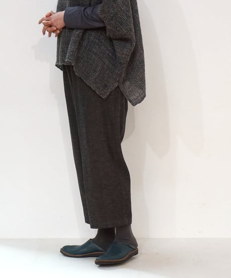 パンツ シンプルショート ウールリネンタビー ブラックブラウン 6860wlnB