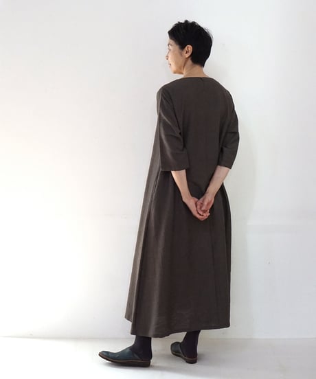 ワンピース クルタ ボートネックlong タッサーナーシ 濃色 6982tnG
