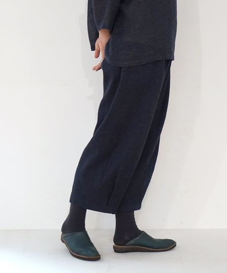 パンツ すそタック 麻綿タビー 紺 6865lcBl