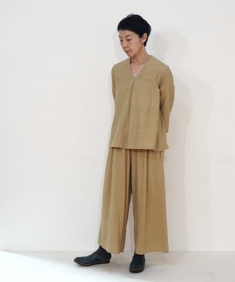 パンツ プレーン タッサーシルクナーシ マスタード 6864tnY