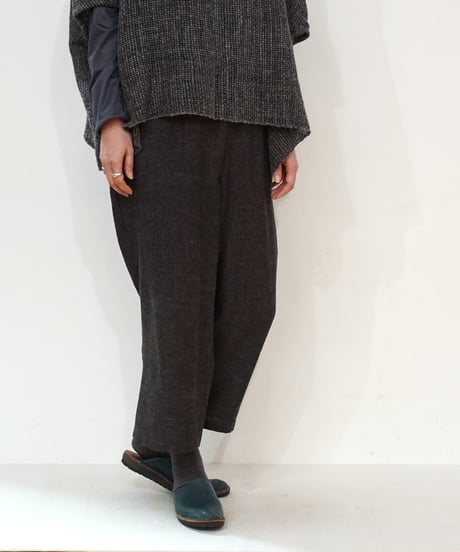 パンツ シンプルショート ウールリネンタビー ブラックブラウン 6860wlnB