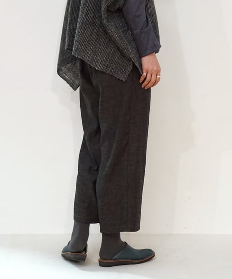 パンツ シンプルショート ウールリネンタビー ブラックブラウン 6860wlnB