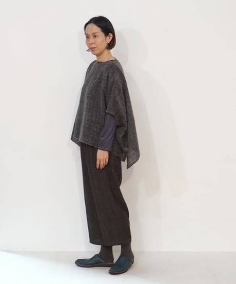 パンツ シンプルショート ウールリネンタビー ブラックブラウン 6860wlnB