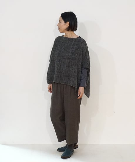 パンツ シンプルショート ウールリネンタビー チャコールブラウン 6860wlnC