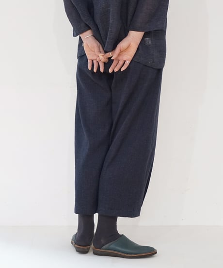 パンツ すそタック 麻綿タビー 紺 6865lcBl