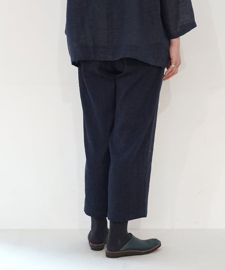 パンツ シンプルショート 麻綿タビー 紺 6860lcBl