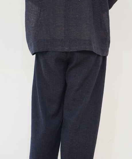 パンツ すそタック 麻綿タビー 紺 6865lcBl