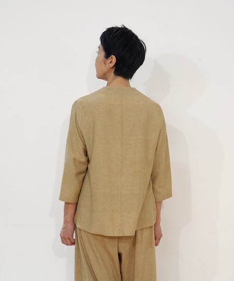 ブラウス Vネック タッサーシルクナーシ マスタード 6157tnY