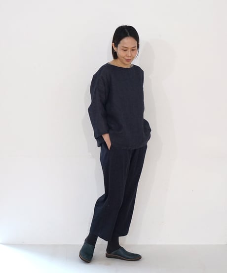 パンツ シンプルショート 麻綿タビー 紺 6860lcBl