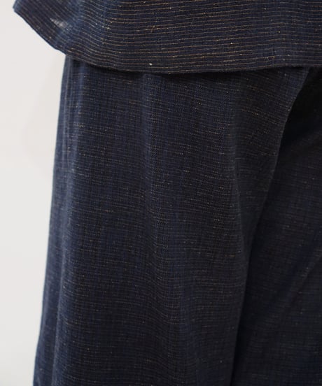 パンツ すそタック 麻綿タビー 紺 6865lcBl
