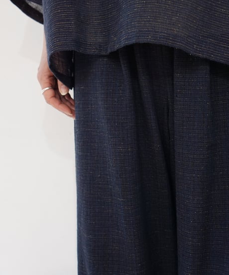 パンツ すそタック 麻綿タビー 紺 6865lcBl