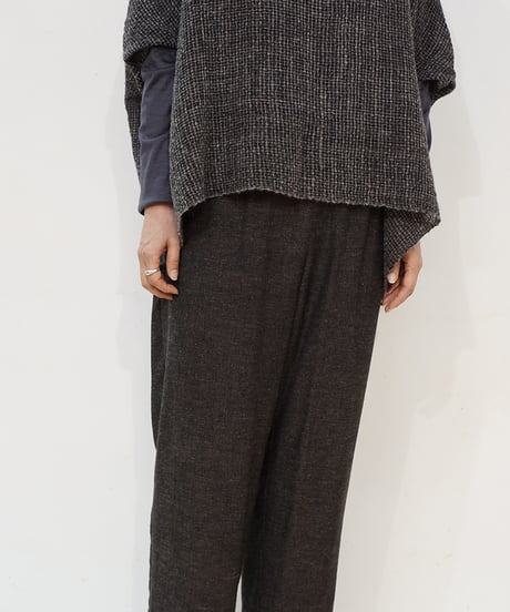 パンツ シンプルショート ウールリネンタビー ブラックブラウン 6860wlnB