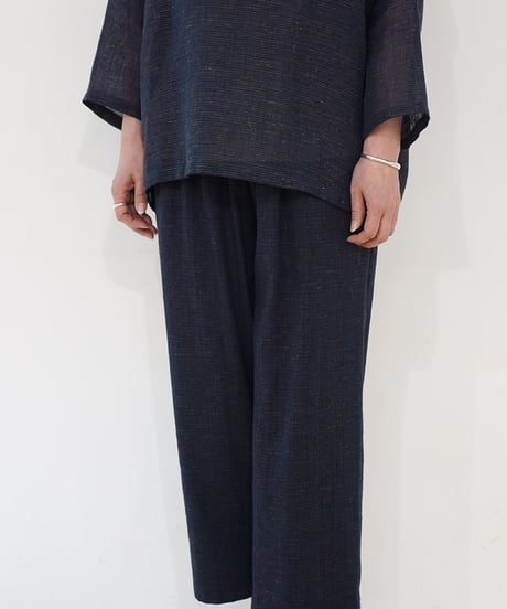 パンツ シンプルショート 麻綿タビー 紺 6860lcBl